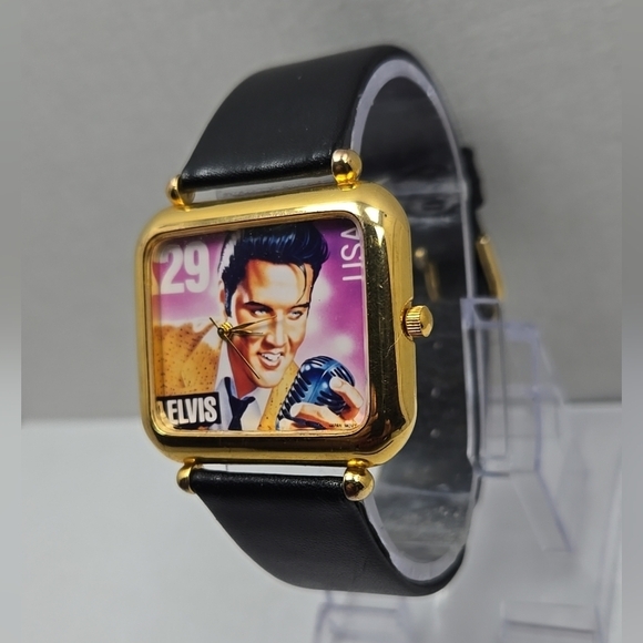1992 Elvis Presley 29 Cent Stamp USPS Gold Tone Quartz Watch New Battery Working - Picture 2 of 11